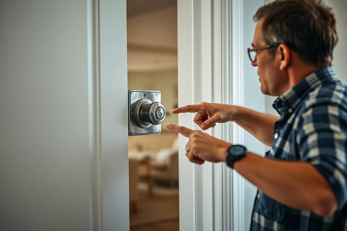 Locksmith explaining door lock options to a homeowner on the doorstep