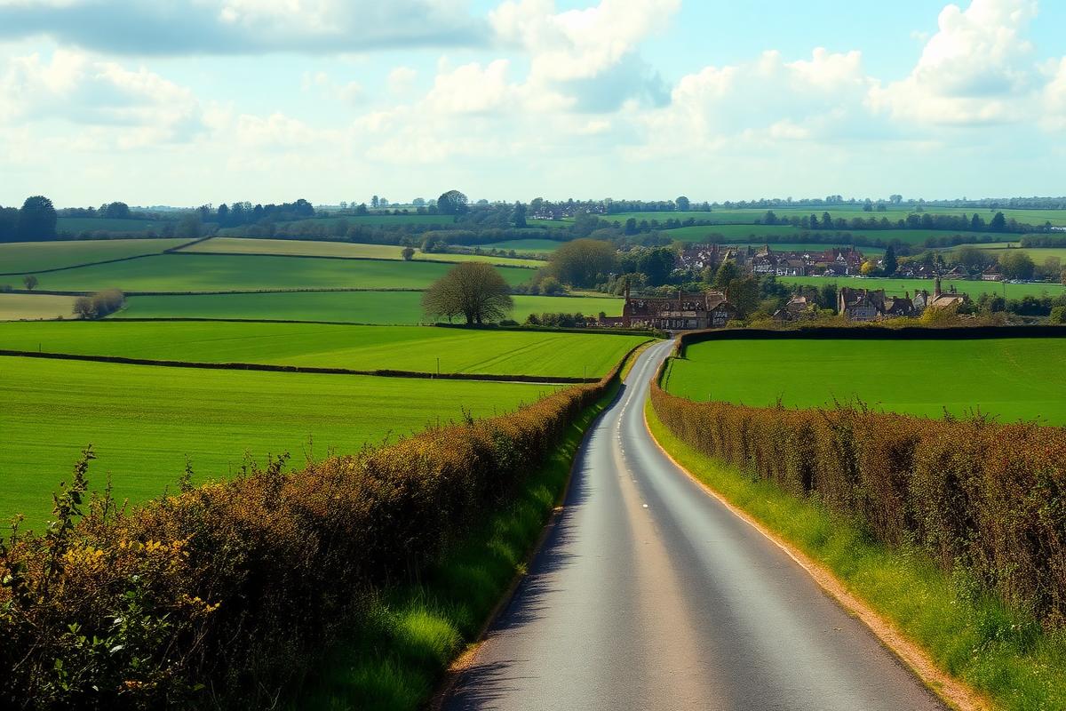 Somerset countryside road leading towards a village served by the locksmith